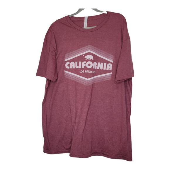 California Los Angeles Graphic Print Crew Neck Red Heathered T-Shirt Men Sz 2XL - Picture 3 of 5